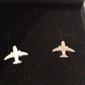 Silver airplane stud earrings